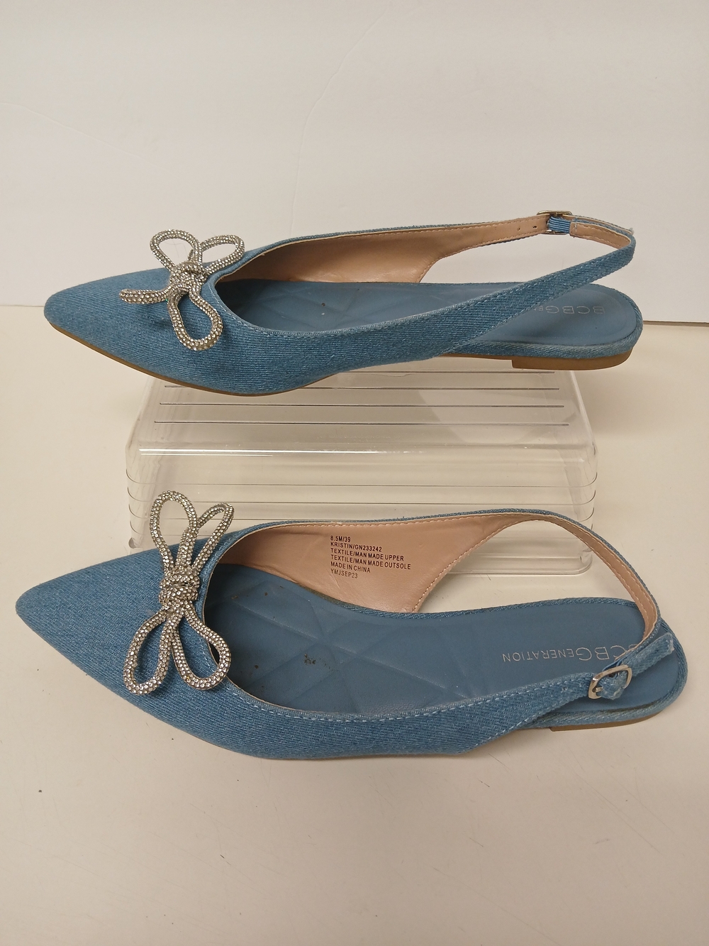 BCBGeneration Blue Pointed Slingback Flats with Crystal Bow - Picture 4 of 7
